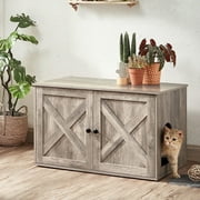 Hidden Cat Litter Box Enclosure Furniture Large Multi-Functional Cat Litter Box Washroom with Removable Divider Greige