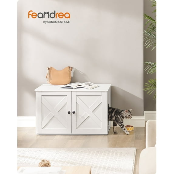 Hidden Cat Litter Box Enclosure Furniture Large Multi-Functional Cat Litter Box Washroom with Removable Divider White