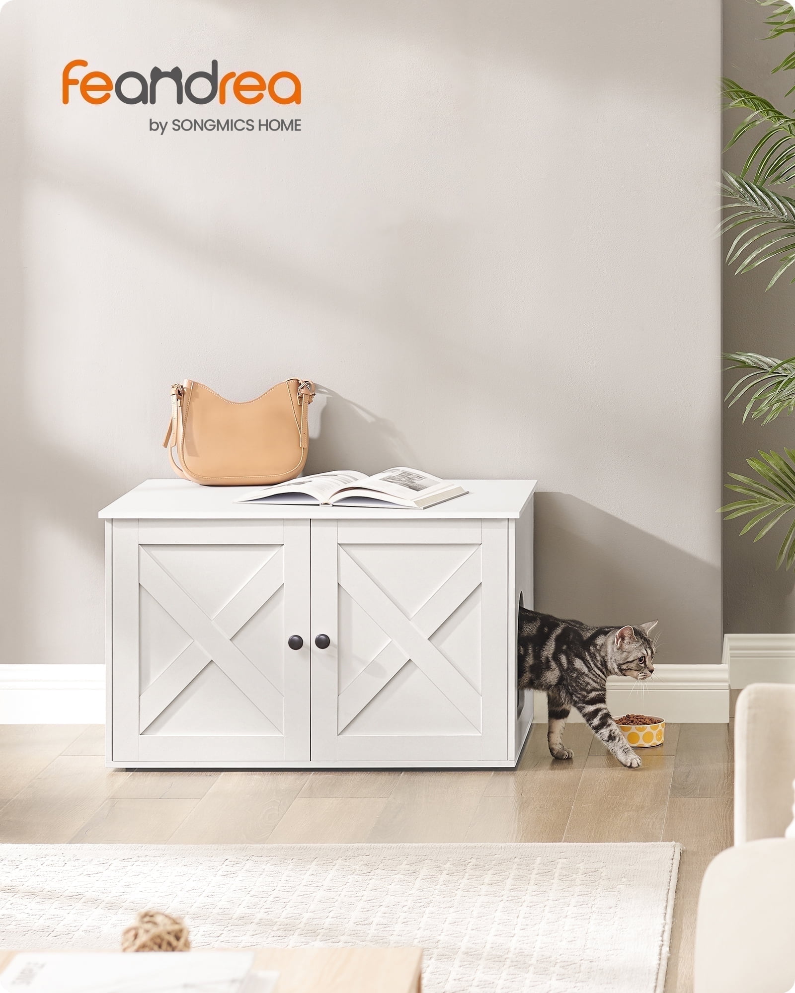 FEANDREA Enclosed Cat Litter Box, Stylish Farmhouse Style Furniture ...