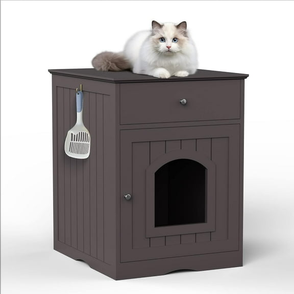 Hidden Cat Litter Box Enclosure w/Drawer, Cat Litter Box Furniture w/Door, Wooden Pet Washroom, Indoor Cat House for Small Cats, Pet Cabinet Furniture can be as Storage Cabinet End Table Side Table