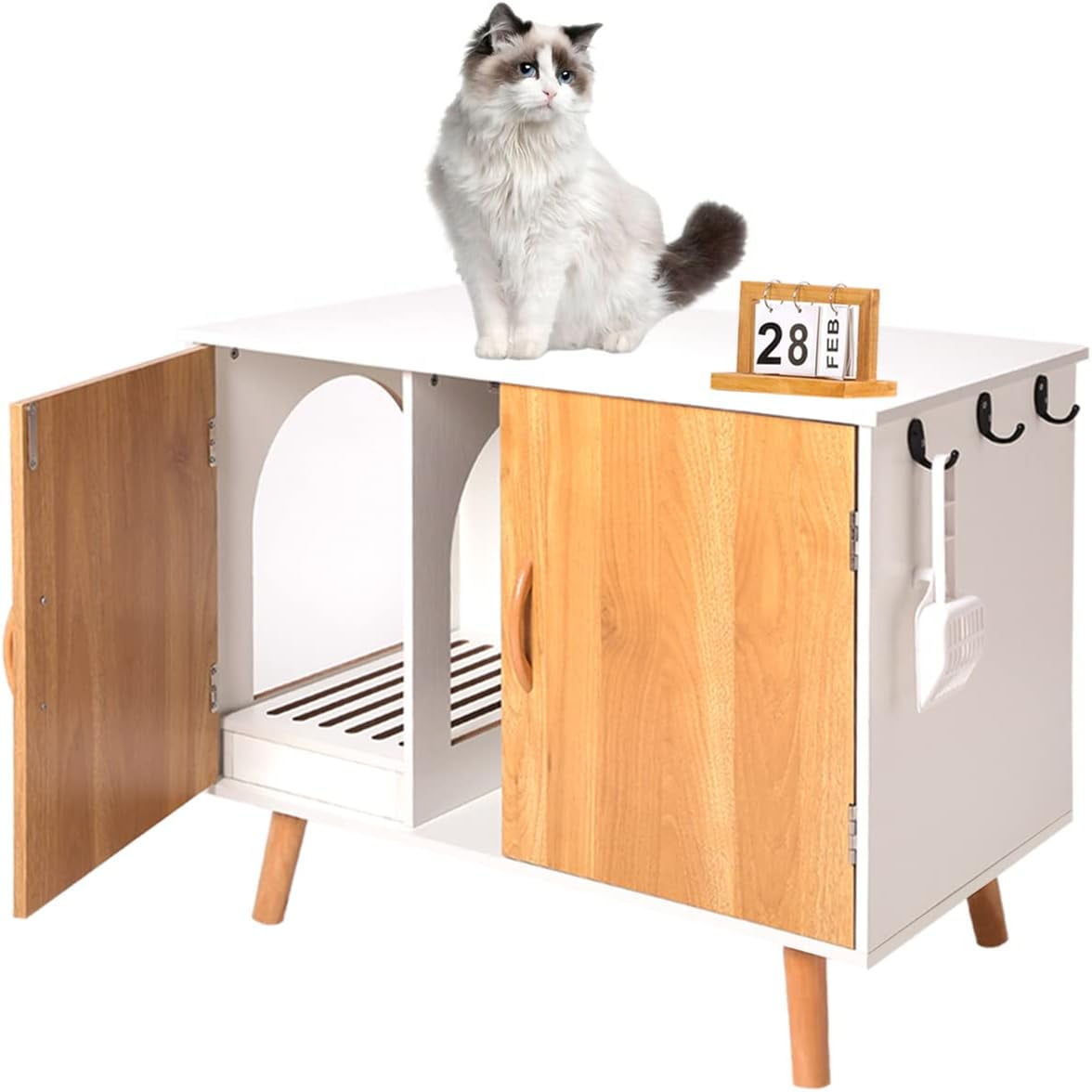 Hidden Cat Litter Box Furniture Extra Large Litter Box Enclosure with Cat Scratcher Deodorization 31.5 x 18.5 x 24.4 Inches for Large Cat Walmart