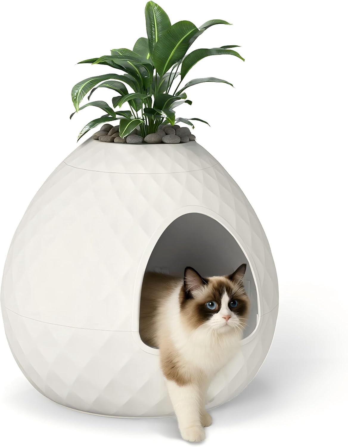 Hidden Cat Litter Box, Plant Cat Litter Box with Removable Planter Top Vented, Multi-Functional Resin Litter Boxes Enclosure Furniture, Easy to Clean, for Living Room Indoor (White, No Plant)