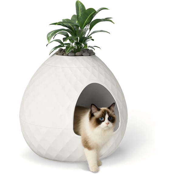 Hidden Cat Litter Box, Plant Cat Litter Box with Removable Planter Top Vented, Multi-Functional Resin Litter Boxes Enclosure Furniture, Easy to Clean, for Living Room Indoor (White, No Plant)