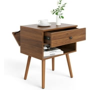 Hidden Compartment Nightstands, Mid Century Modern Concealment Furniture, Bedside Table with Wood Legs, End Table with Storage Drawer for Bedroom 1,Walnut