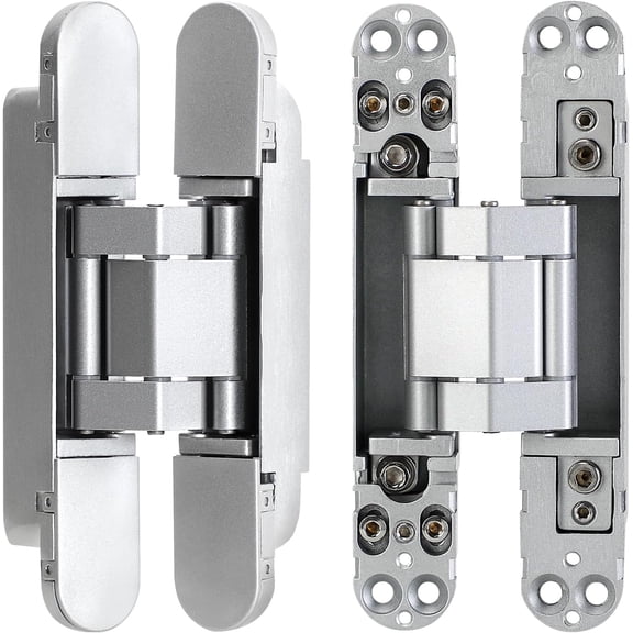 Hidden Door Hinge, 2 PCS 6in Hidden Door Hinges, Hidden Hinges with 180 Degree Opening, Concealed Hinge 3 Way Adjustable Silent Invisible Hinges for Doors 6 x 2.5 x 1Silver