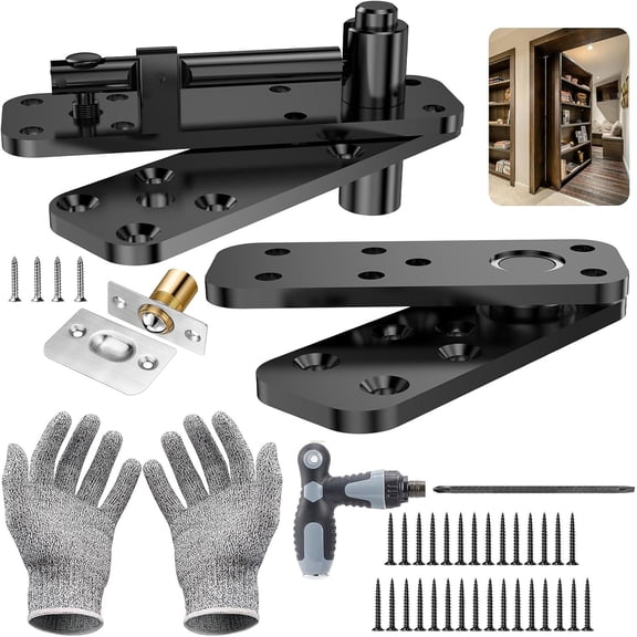 Hidden Door Hinge, 570LBS Load-Bearing Heavy Duty Pivot Door Hardware, 360 Rotation, Black