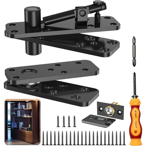 Hidden Door Hinge, 570LBS Load-Bearing Thickened Solid Alloy Steel, 360 Rotation Heavy Duty Pivot Hinge, Swinging Conceal Hinges for Secret Doors, Bookcase, Murphy & Shelf Doors