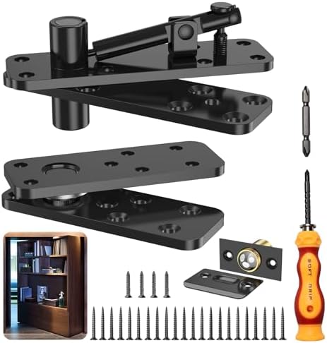 Hidden Door Hinge – Heavy Duty Pivot Hinge, 570Lbs Load Capacity, 360° Rotation, Stainless Steel For Secret Bookcase Doors (Black)
