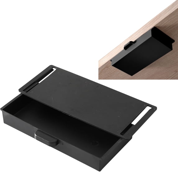 Hidden Drawer Cozival Adhesive Under-Desk Hidden Drawer, Plastic Slide-Out Storage Tray for Makeup, Jewelry, Office Supplies, Kitchen Utensils, Space-Saving Organizer, Adhesive Slide Out Tray, Black