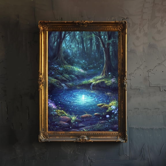 Hidden Fairy Pool Art Print Mystical Woodland Wall Art Vintage Fantasy Poster For Living Room Bedroom Or Gallery Wall Whimsical NatureDecor, Poster Only