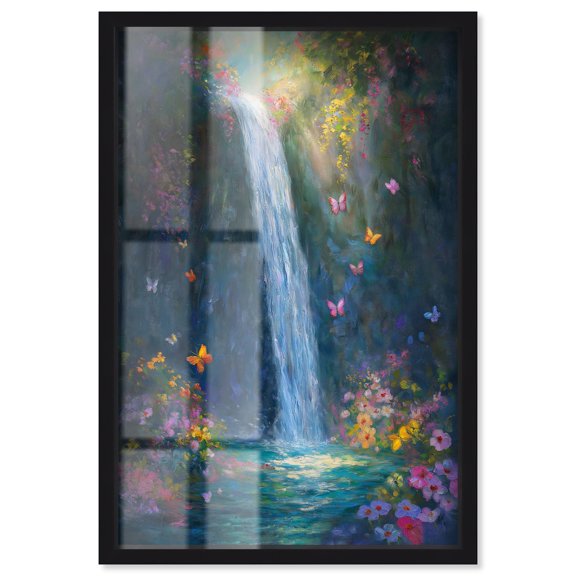 Hidden Falls II Shadowbox Print Nature Wall Decor by Art Remedy, Black Frame, 16 x 24