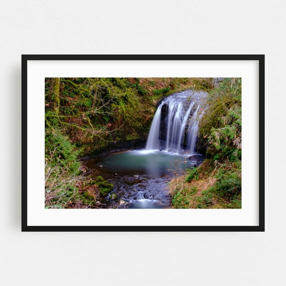 Hidden Falls in Motion - Happy Valley Oregon Photography Waterfall Nature Forest Scenic Wilderness Landscape Woodland Black Framed Wall Art Print 24 x 36 inches