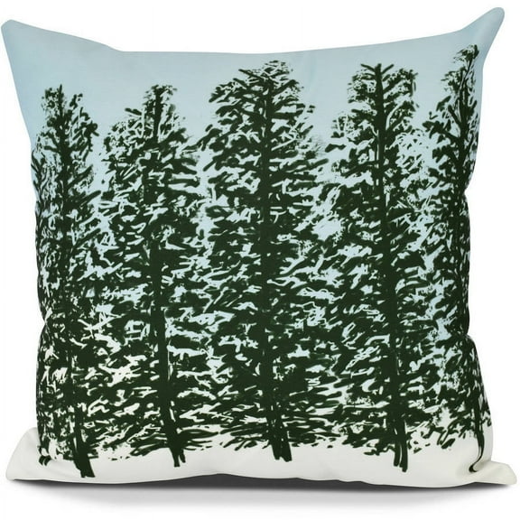 16" x 16" Simply Daisy Hidden Forest Winter Polyester Indoor/Outdoor Pillow, Green (1 Count)