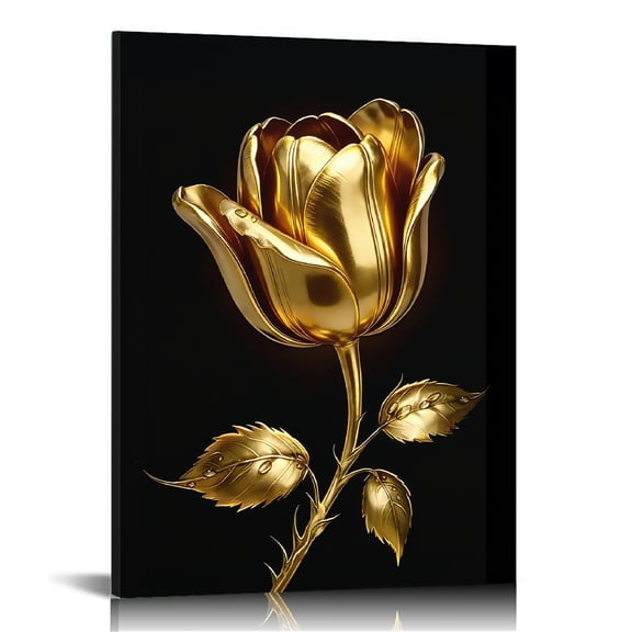 Hidden Frame Canvas Wall Art - Black & Gold Rose Textured Relief Decor Light Luxury High-End Popular Wall Decor for Entryway 16x24in