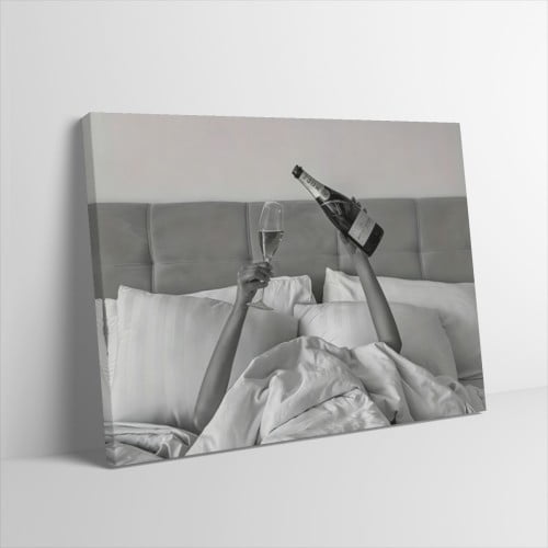 Hidden Frame Canvas Wall Art - Black & White Luxury Bedside Champagne Chic Popular Wall Decor for Bedroom & Living Room 16x12in