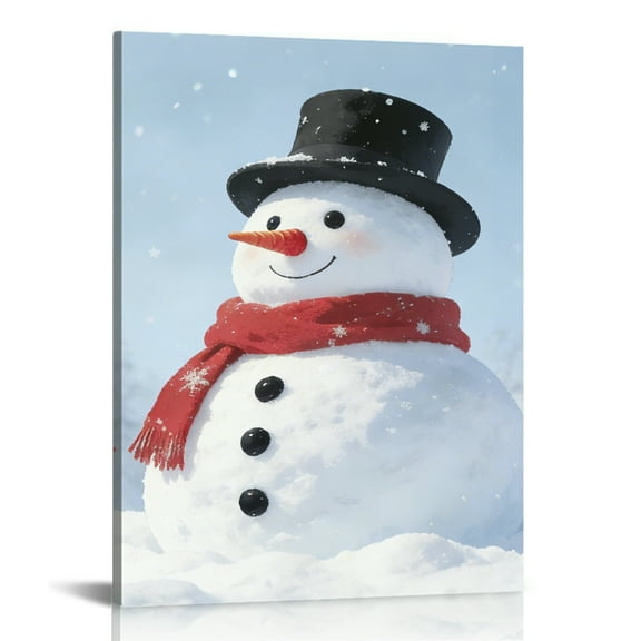 Hidden Frame Canvas Wall Art - Cozy Snowman Winter Decor Healing Christmas-Style Popular Wall Decor for Living Room 16x24in