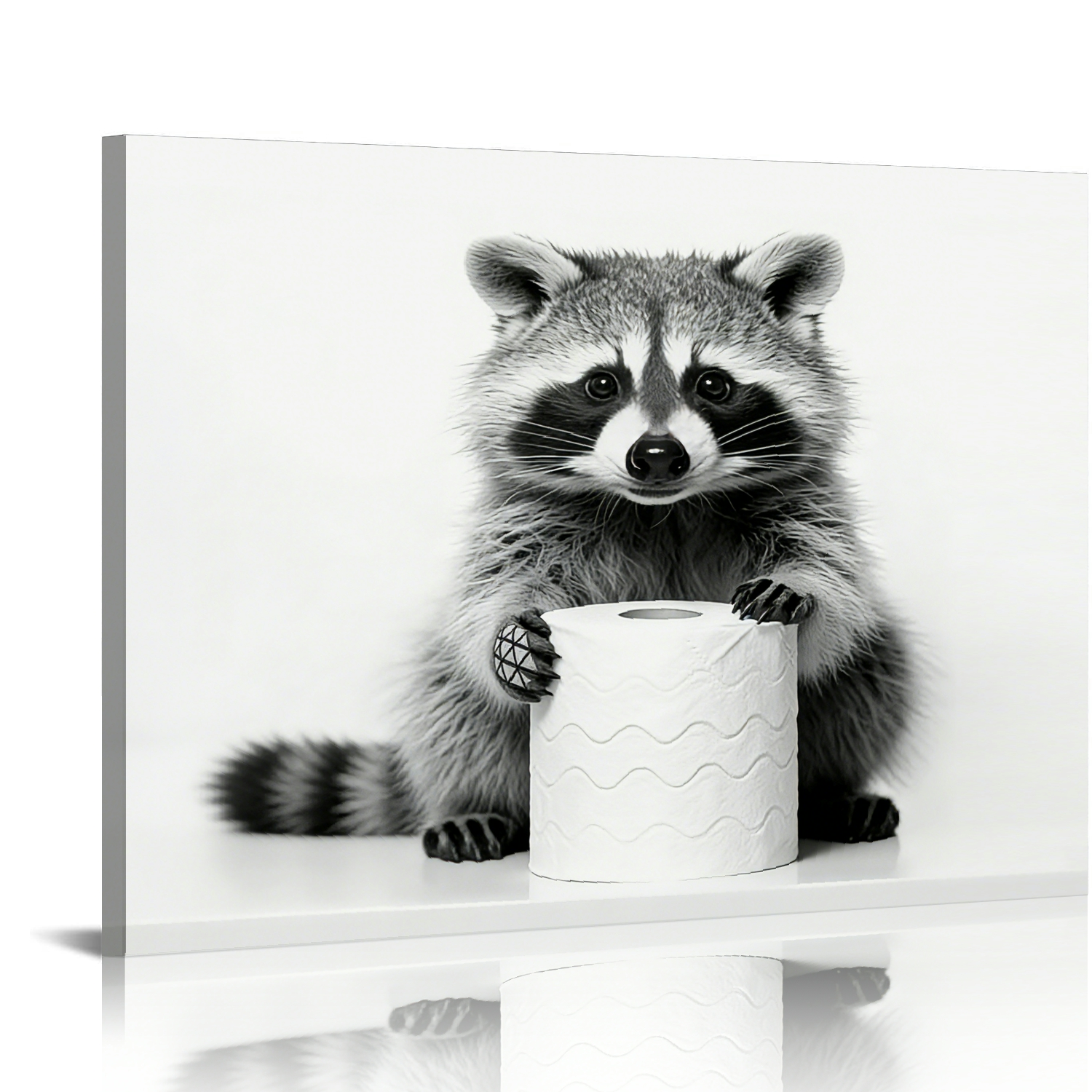 Hidden Frame Canvas Wall Art - Cute Raccoon Holding Toilet Paper Roll ...