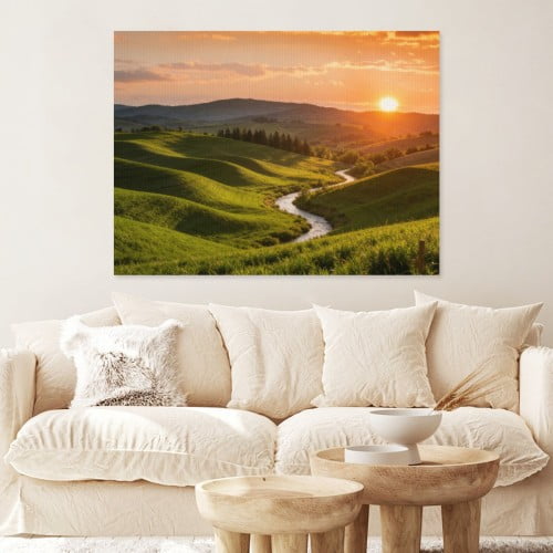 Hidden Frame Canvas Wall Art - Healing Rural Sunset Landscape with River Natural Warm Style Popular Home Living Room Bedroom Wall Decor Painting 12x16in