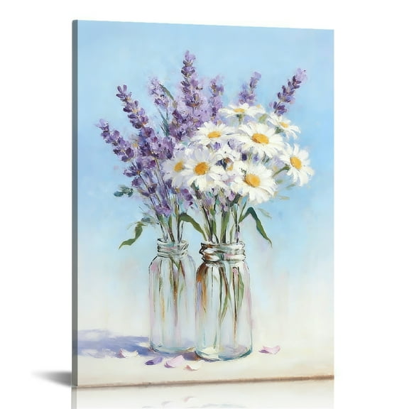 Hidden Frame Canvas Wall Art - Lavender & Daisy Mason Jar Decor Fresh French-Style Popular Wall Decor for Bedroom 8x12in