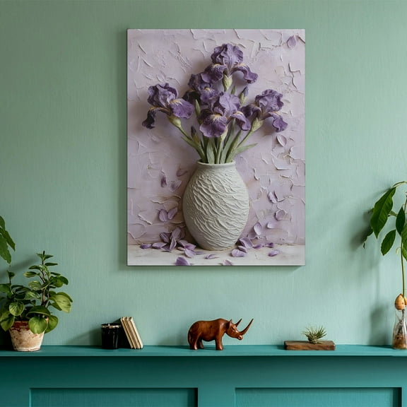 Hidden Frame Canvas Wall Art - Light Purple Iris Bouquet Oil Painting Style Soft Luxury Popular Wall Decor for Bedroom 24x36in