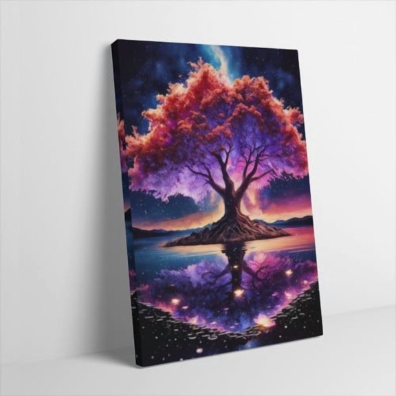Hidden Frame Canvas Wall Art - Nebula Colorful Tree Reflection Fantasy Ambience Popular Wall Decor for Living Room 8x12in