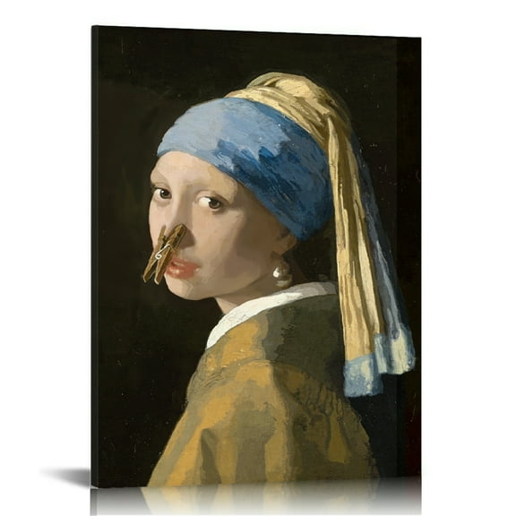 Hidden Frame Canvas Wall Art - Playful Parody "Girl with a Pearl Earring" Decor Art Trendy Fun Popular Wall Decor for Living Room 24x36in