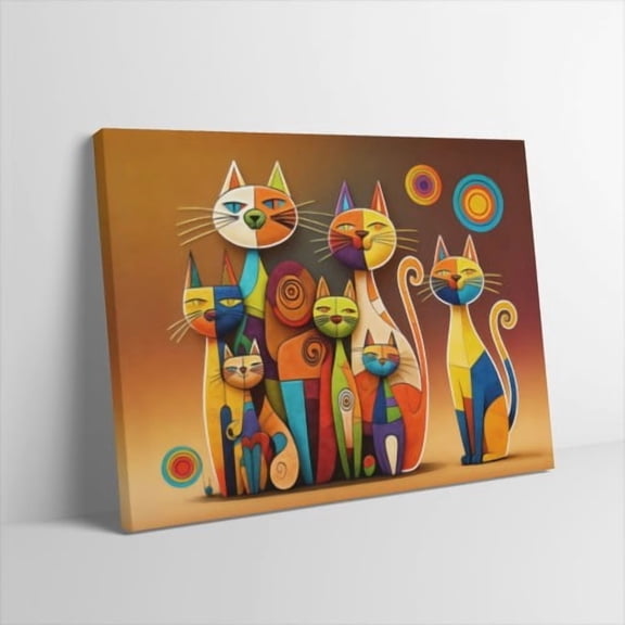 Hidden Frame Canvas Wall Art - Pop Art Colorful Cat Family Fun Popular Wall Decor for Living Room & Kids’ Room 24x18in