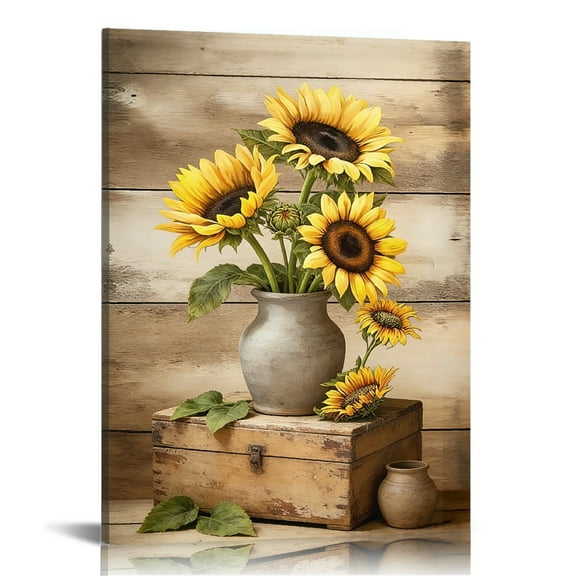Hidden Frame Canvas Wall Art - Retro Sunflower Still Life Decor Cozy Country-Style Popular Wall Decor for Living Room 16x24in