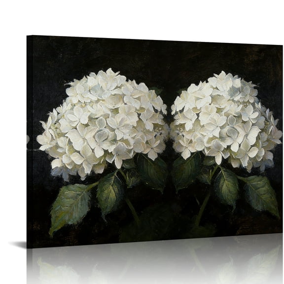 Hidden Frame Canvas Wall Art - Retro White Hydrangea Oil Painting Decor Elegant Light Luxury-Style Popular Wall Decor for Bedroom 32x24in