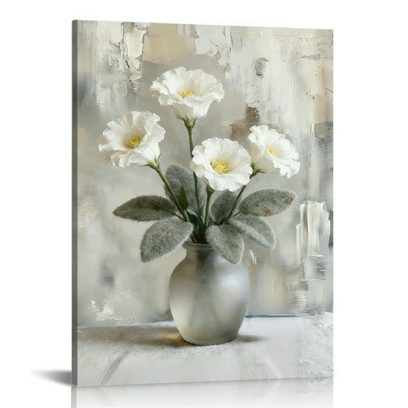 Hidden Frame Canvas Wall Art - Soft White Floral Still Life Decor Minimalist Luxury Popular Wall Decor for Bedroom 16x24in