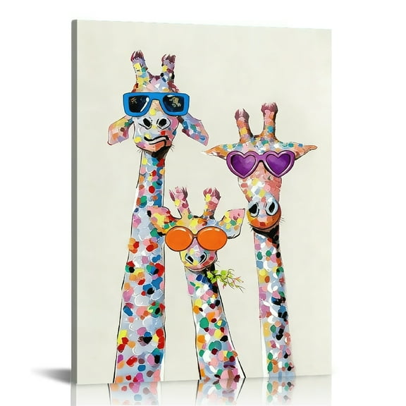 Hidden Frame Canvas Wall Art - Vibrant Sunglasses Giraffes Decor Playful Pop Art Popular Wall Decor for Kids' Room 16x24in