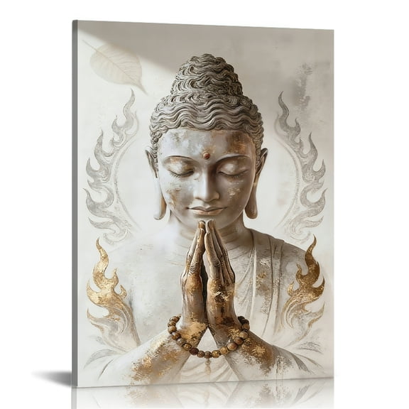 Hidden Frame Canvas Wall Art - Zen Gilded Meditative Statue Decor Light Luxury Healing-Style Popular Wall Decor for Study 24x36in