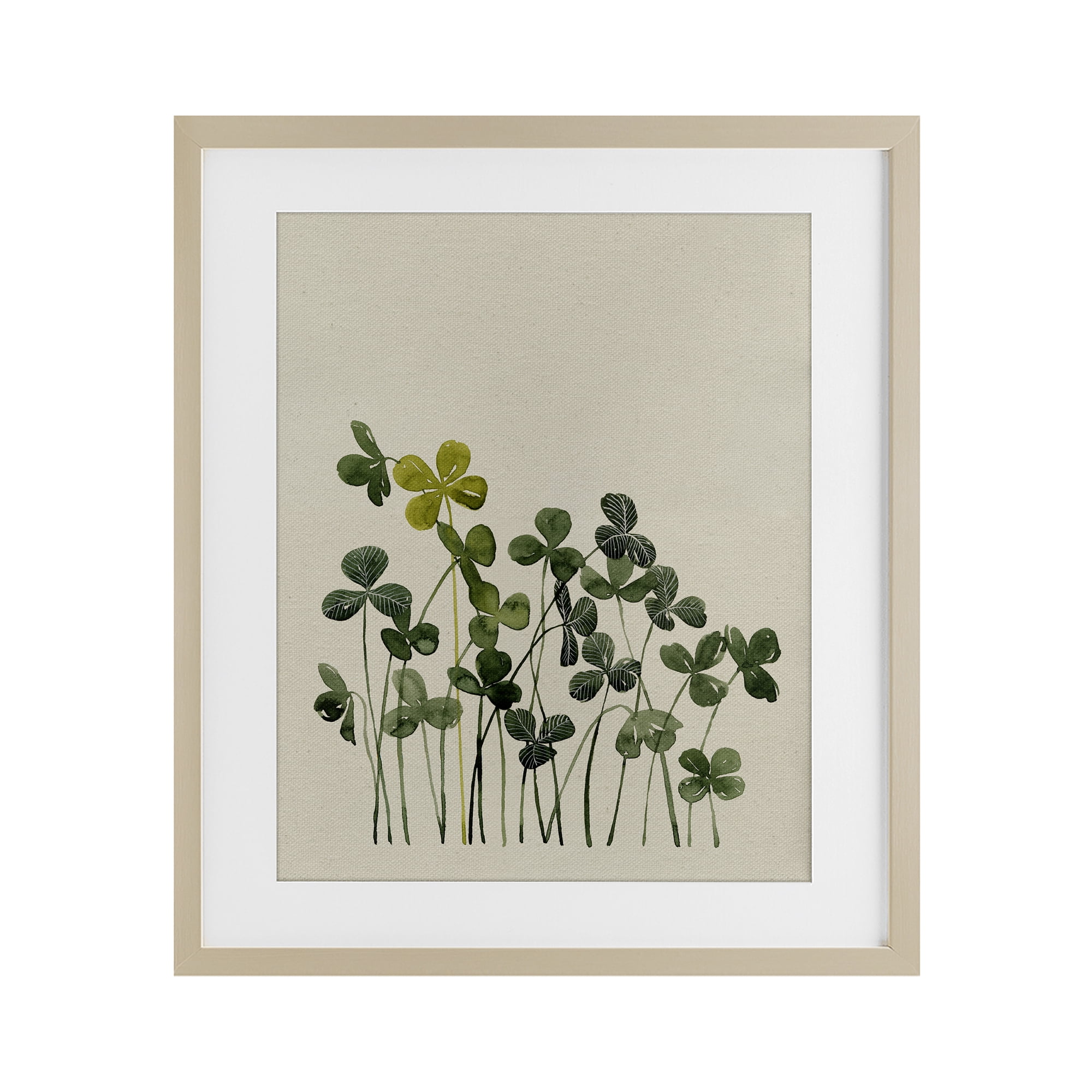 Hidden Gems Clovers Birch Framed Print Under Glass, design by Grace Popp