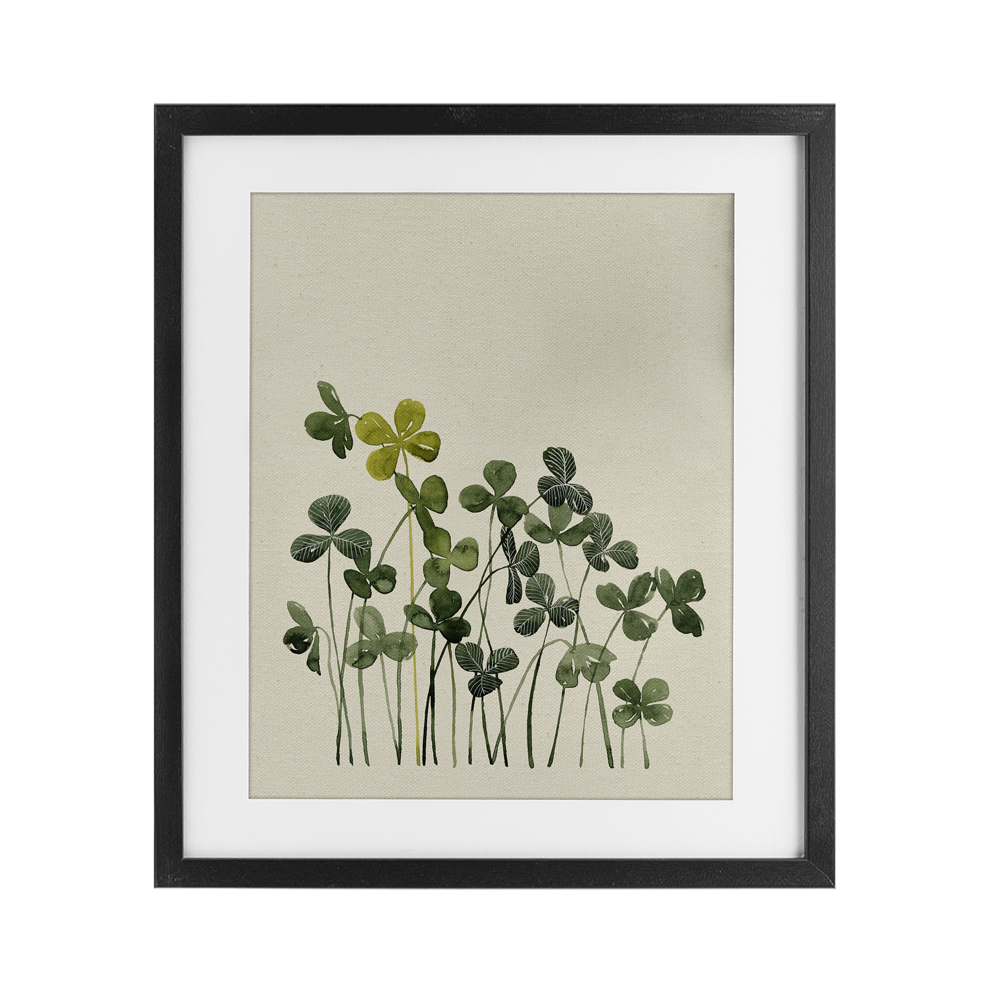 Hidden Gems Clovers Black Framed Print Under Glass, design by Grace Popp