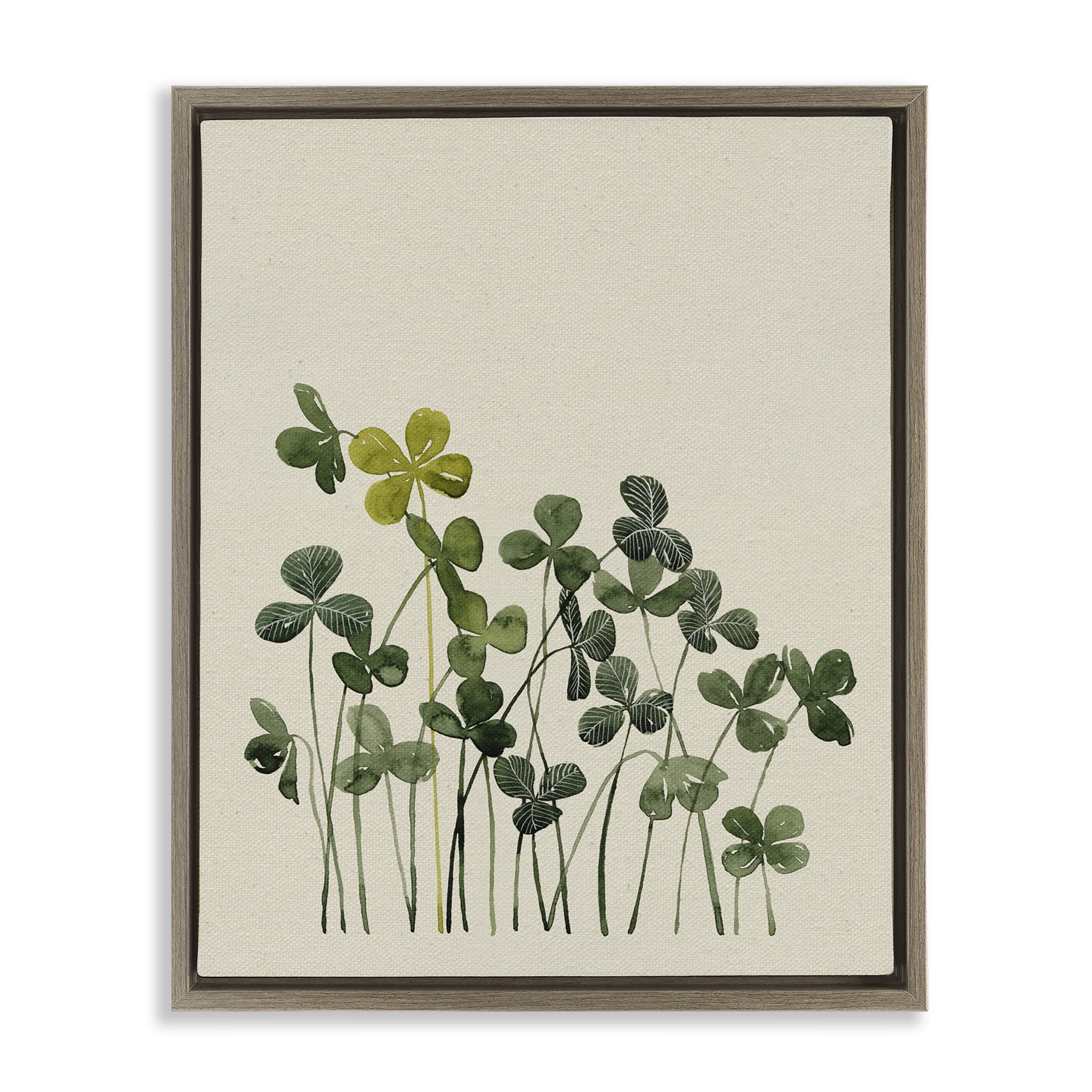 Hidden Gems Clovers Brown Framed Floater Canvas Wall Art, design by Grace Popp