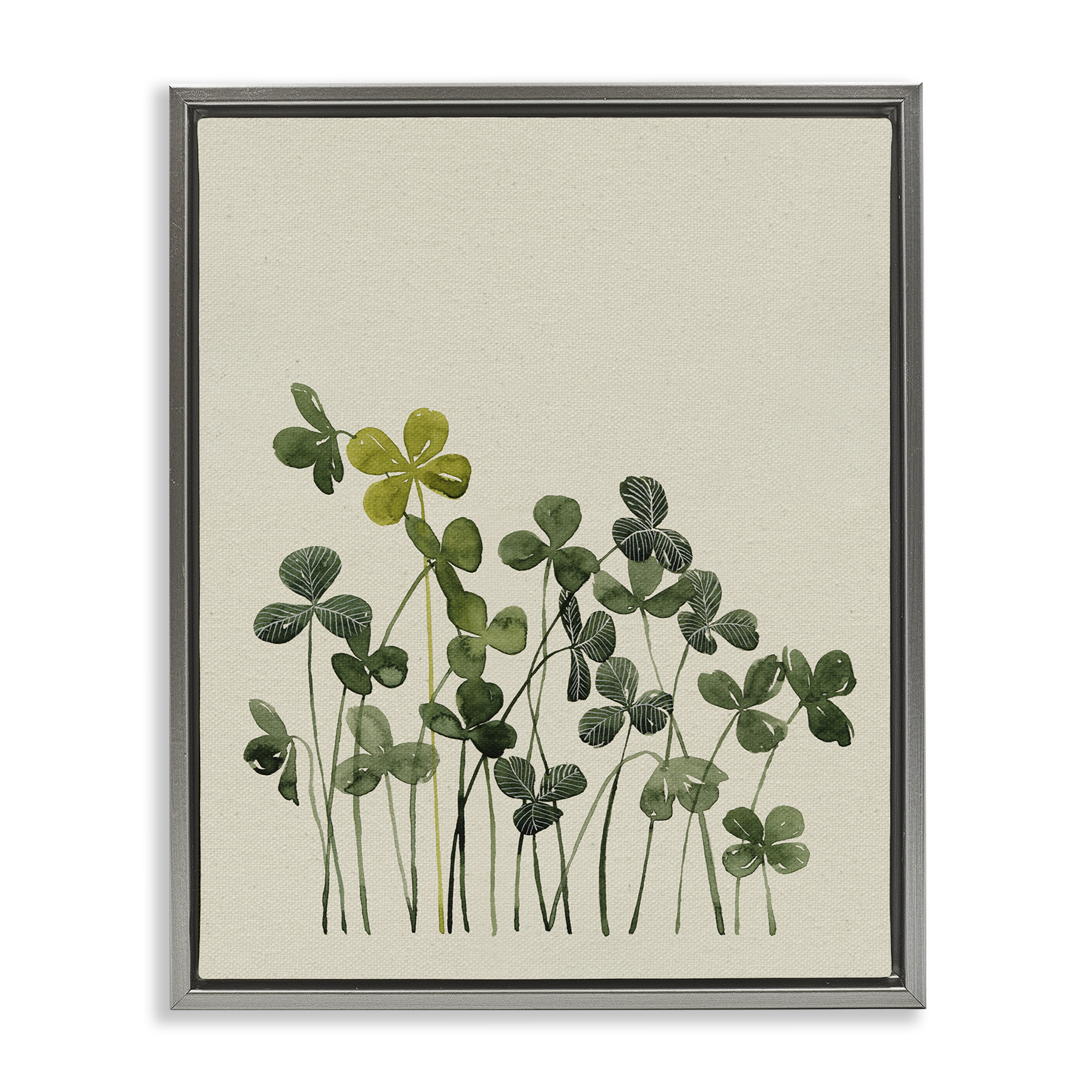 Hidden Gems Clovers Gray Framed Floater Canvas Wall Art, design by Grace Popp