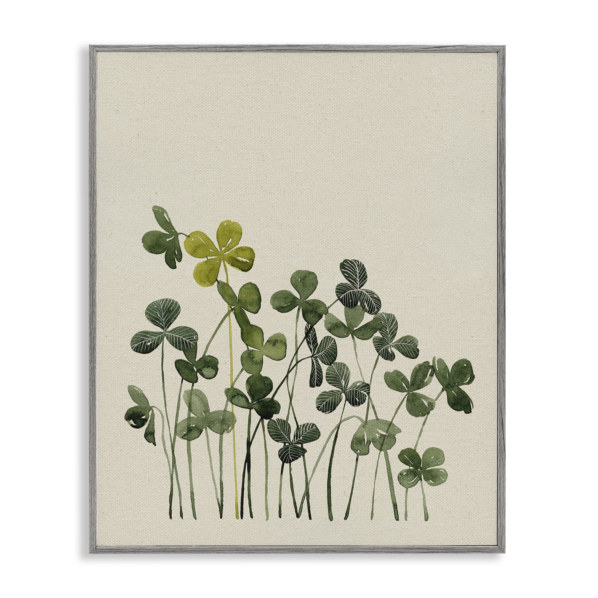 Hidden Gems Clovers Gray Framed Giclee Art, design by Grace Popp