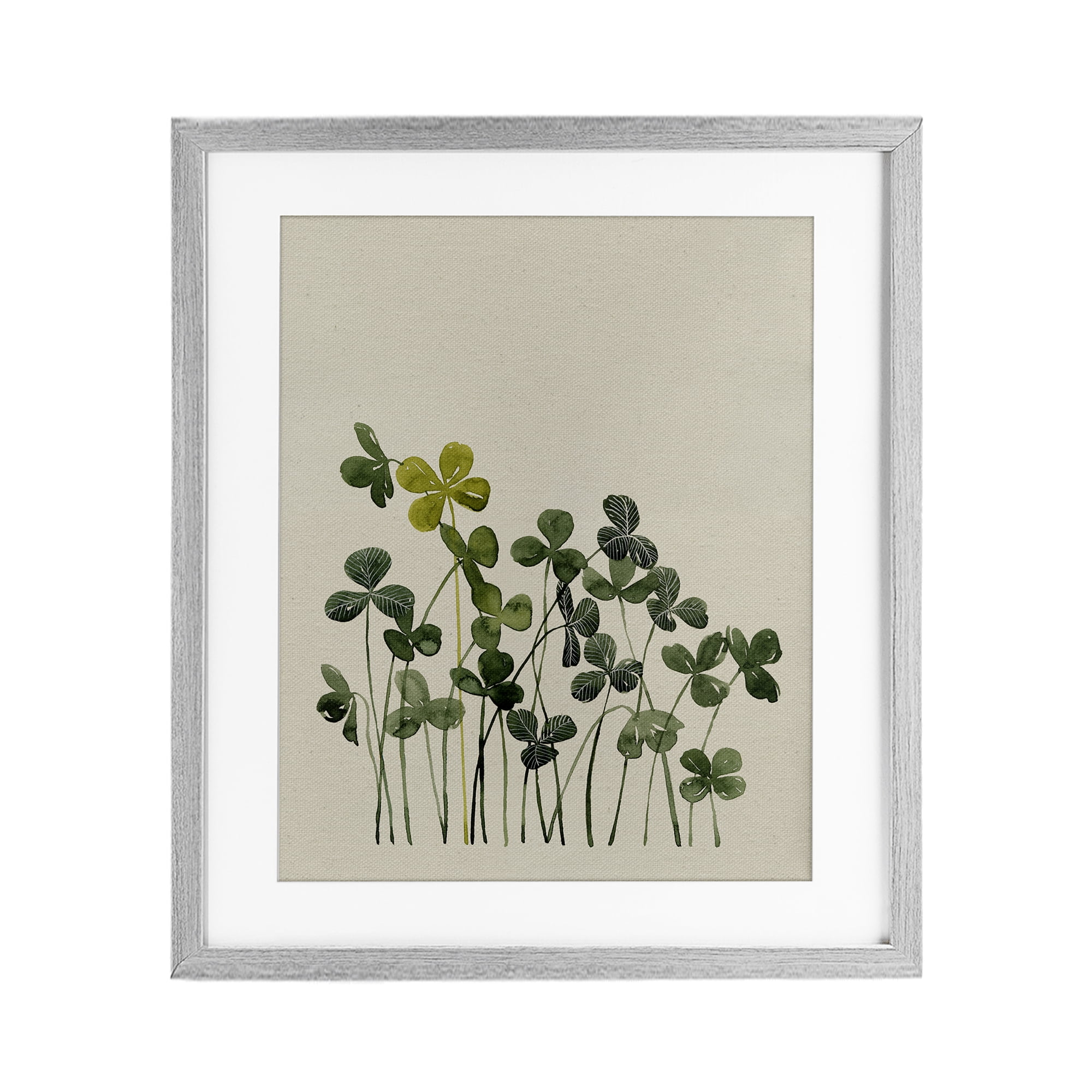 Hidden Gems Clovers Gray Framed Print Under Glass, design by Grace Popp