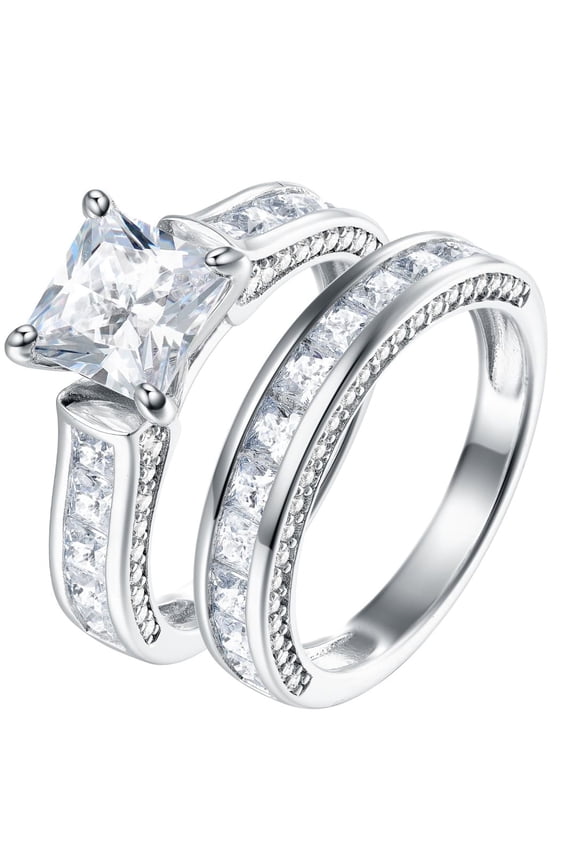 Jewelry - 5Ct 925 Sterling Silver Cubic Zirconia Princess Cut Bridal Ring Set CZ Engagement Ring for Women
