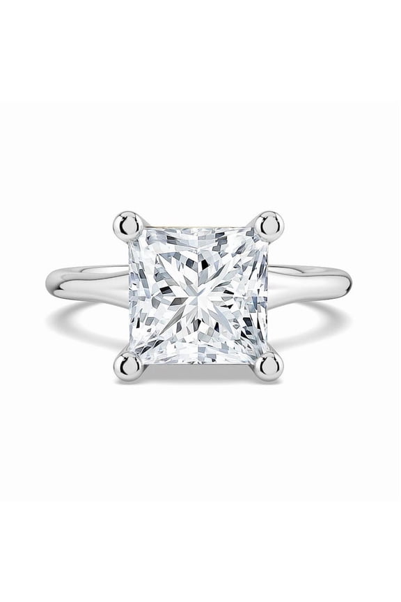 Hidden Halo 1.5 Carat Princess Cut Lab Grown Diamond Engagement Ring with Pave Band in 925 Silver for Women