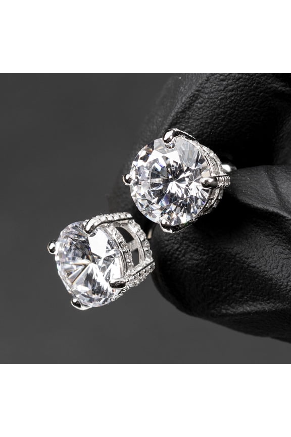 Hidden Halo Stud Earrings For Men's 3Ct Round Cut Lab Created VVS1/D Diamond 14K White Gold Plated 925 Silver