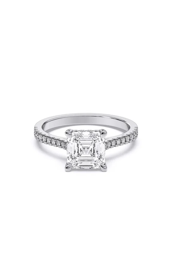 Hidden Halo Wedding Ring, Women's Engagement Ring, 1.6 Ct Asscher Cut Simulated Diamond, Proposal Ring, 14K White Gold Plated, Promise Ring, Daily Wear Ring, Anniversary Gifts For Her