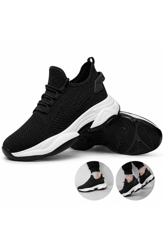 Hidden Height Increase Sneakers for Men Women, Breathable Mesh Elevator Walking Shoes, Lightweight Casual Lift Shoes, 2.36 in or 3.94 in Height Option, Black White Gray