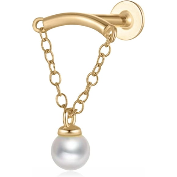 Hidden Helix Earring Stud Cartilage Ear Piercing Jewelry with Chain Dangle Drop for Women 925 Sterling Silver Helix Barbell Bar 18G