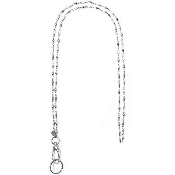 Hidden Hollow Beads 34 in Stainless Steel Chain Women's Lanyard, Silver