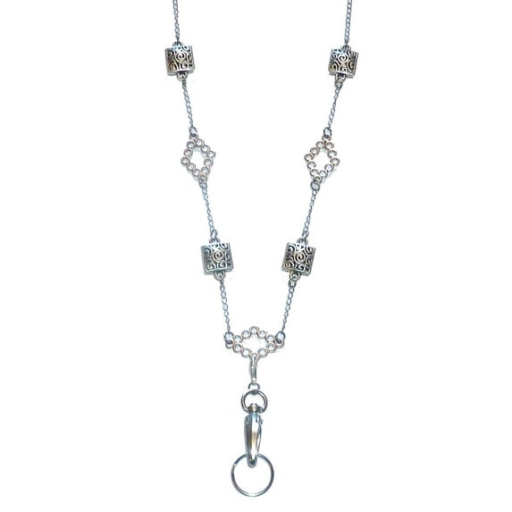 Hidden Hollow Beads Angle Shapes Women's Chain Fashion Lanyard Necklace, Jewelry ID Badge and Key Holder, 34 in.