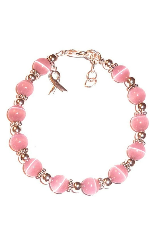 BREAST Cancer Awareness Bracelet, 8mm beads, 7 3/4 inches long with extentions