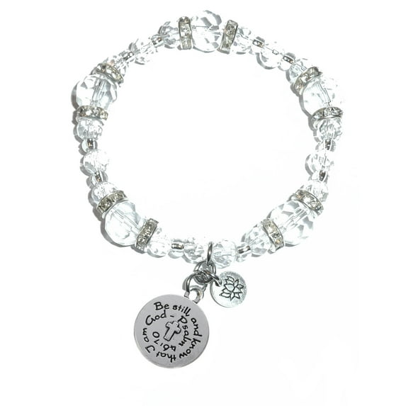 Hidden Hollow Beads - Be Still And Know That I Am God Charm Bracelet - Crystal Stretch