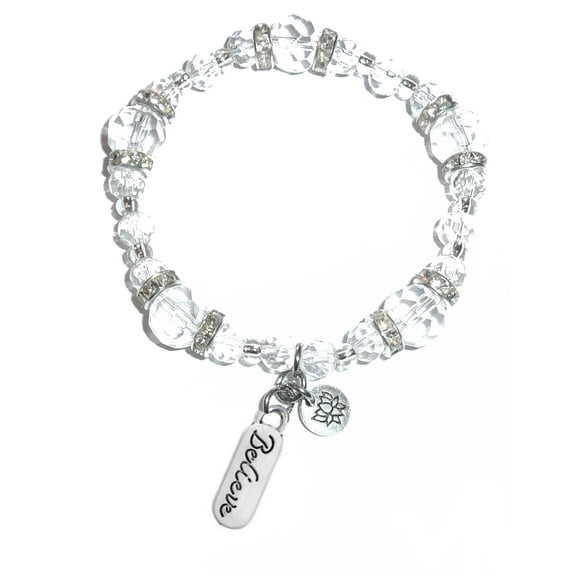 Hidden Hollow Beads - Believe Charm Bracelet - Crystal Stretch