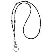 Hidden Hollow Beads Black Crystal Women's Beaded Fashion Lanyard Necklace, Jewelry ID Badge and Key Holder, 34 in.